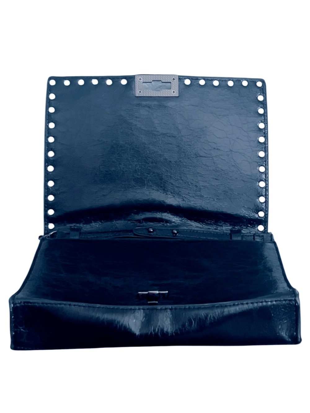 INZI Patent Leather Studded Ruffle Bow Chain Strap Crossbody Shoulder Bag Black - Picture 11 of 14